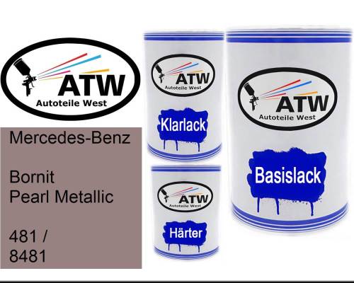 Mercedes-Benz, Bornit Pearl Metallic, 481 / 8481: 500ml Lackdose + 500ml Klarlack + 250ml Härter - Set, von ATW Autoteile West.